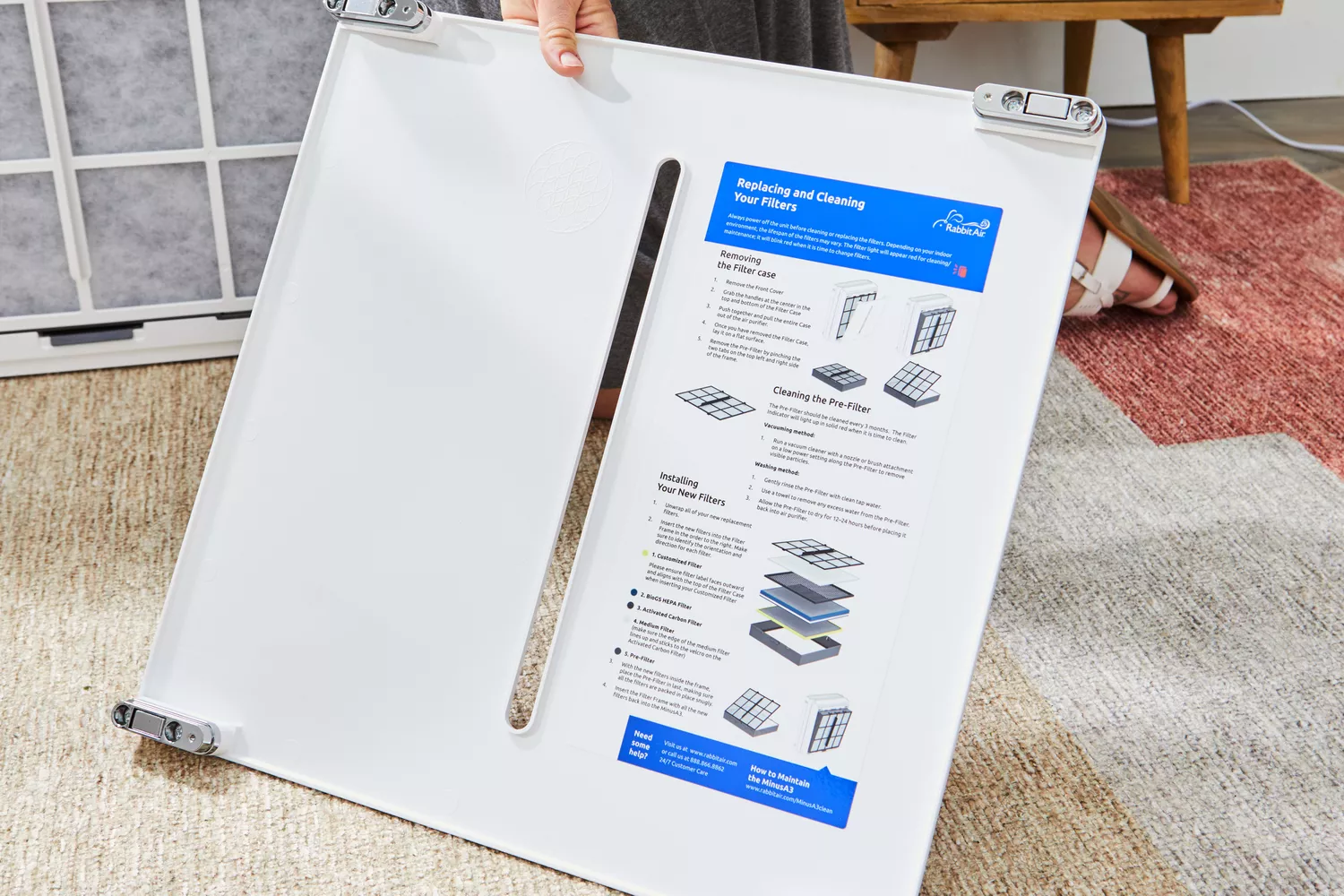A close-up of the inside of the filter panel on the Rabbit Air A3 Ultra Quiet HEPA Air Purifier